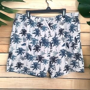 Marinawest Men's Blue Green & White Tropical Palm Tree Swim Trunks Size XL